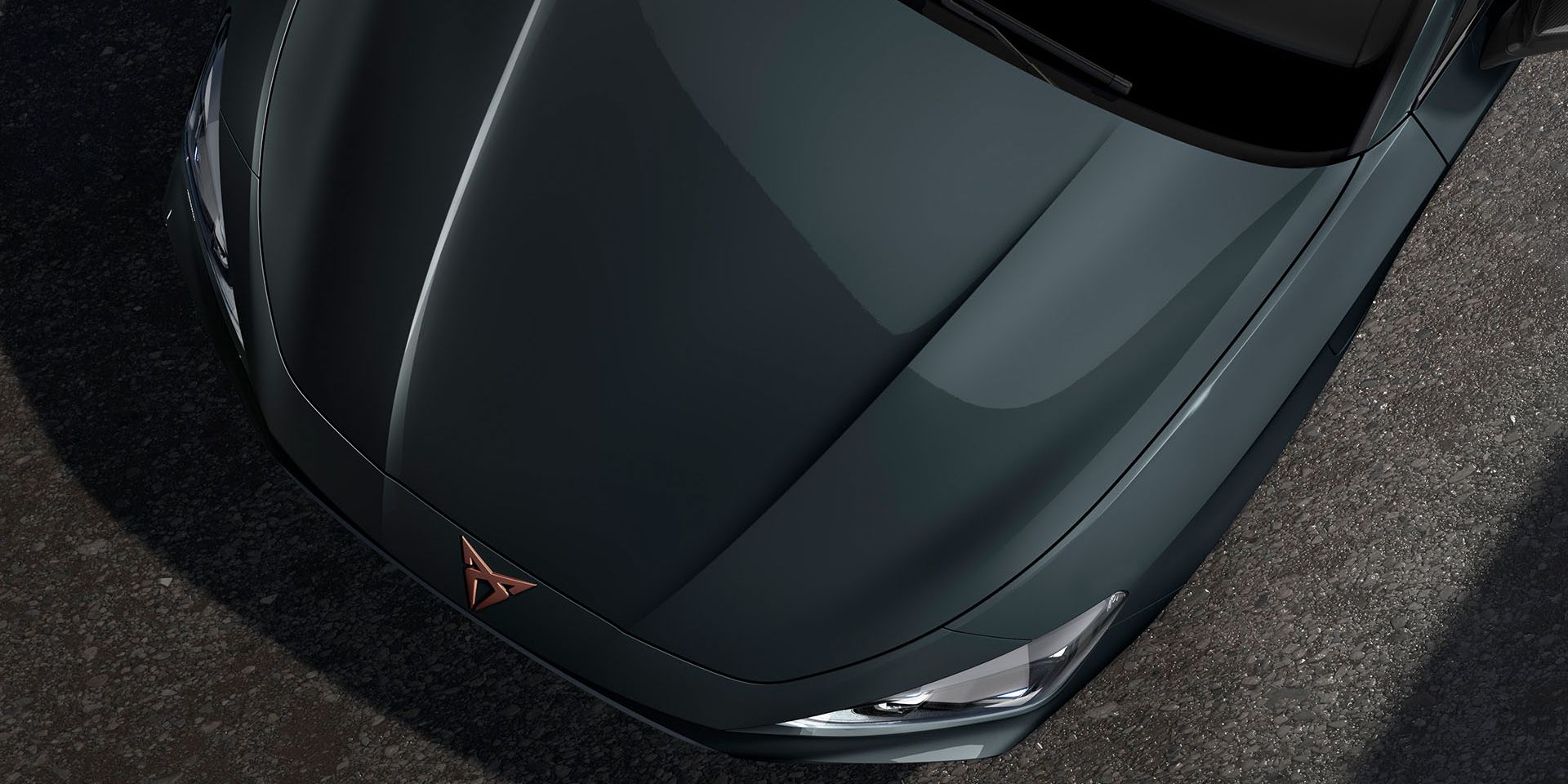 bird’s eye view of fiord blue new Cupra Leon 2025 car hood