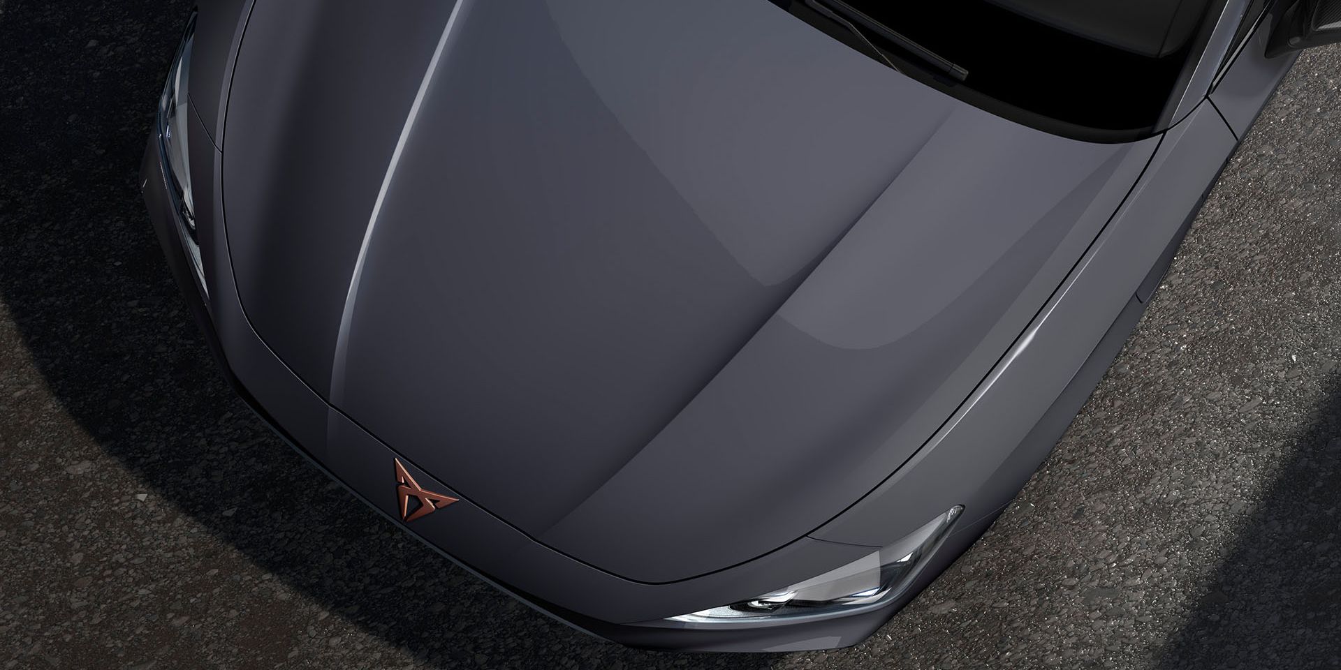 bird’s eye view of a graphene grey new Cupra Leon 2025 car hood