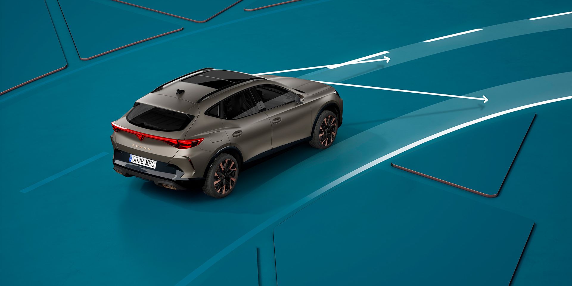 Demonstração visual do novo sistema de assistência de faixa de rodagem do CUPRA Formentor