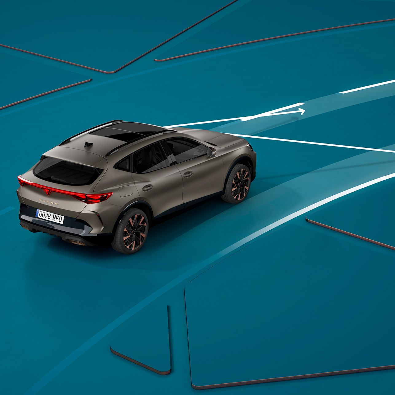 Demonstração visual do novo sistema de assistência de faixa de rodagem do CUPRA Formentor