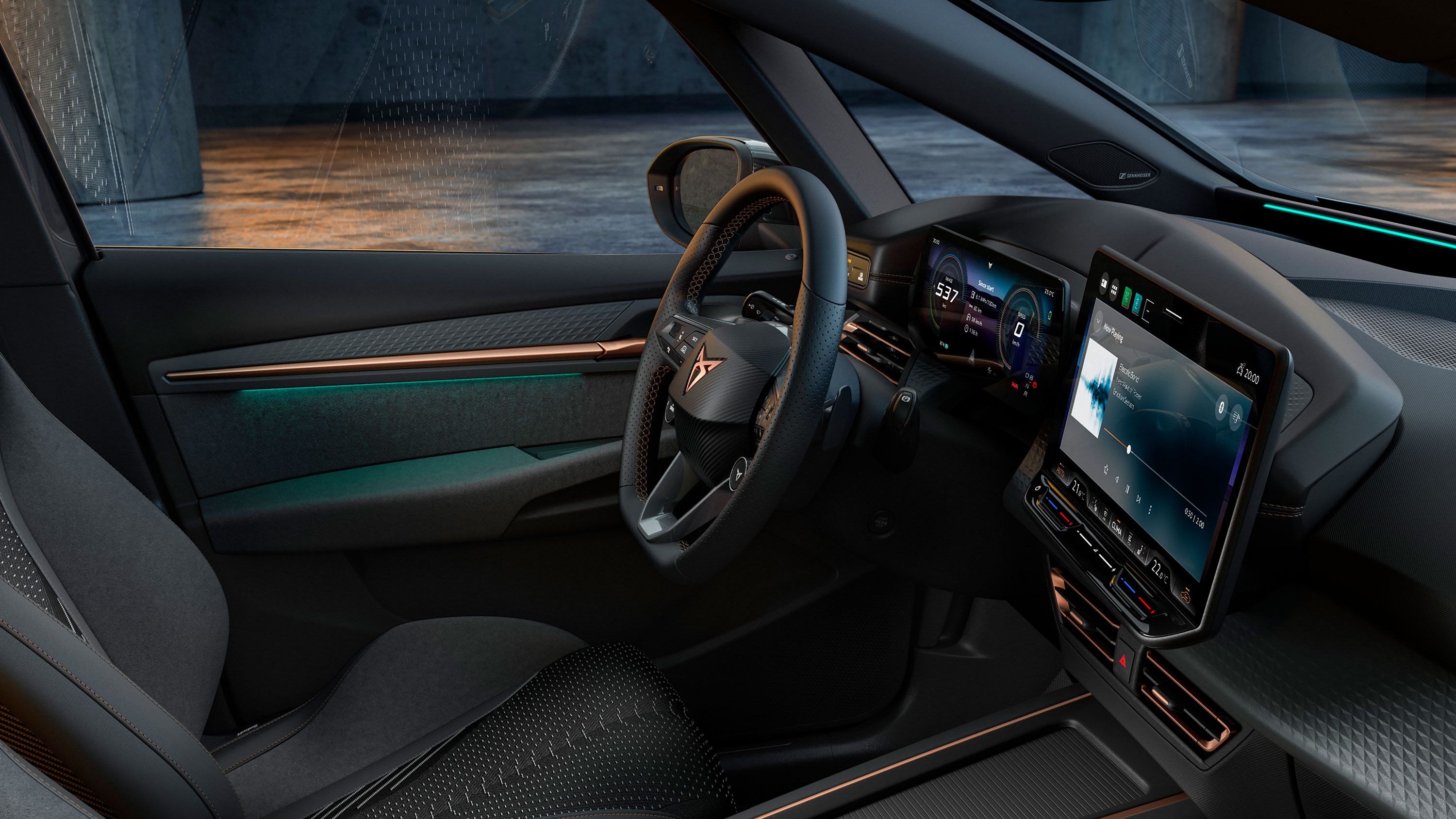 Cockpit digital e volante do CUPRA Born