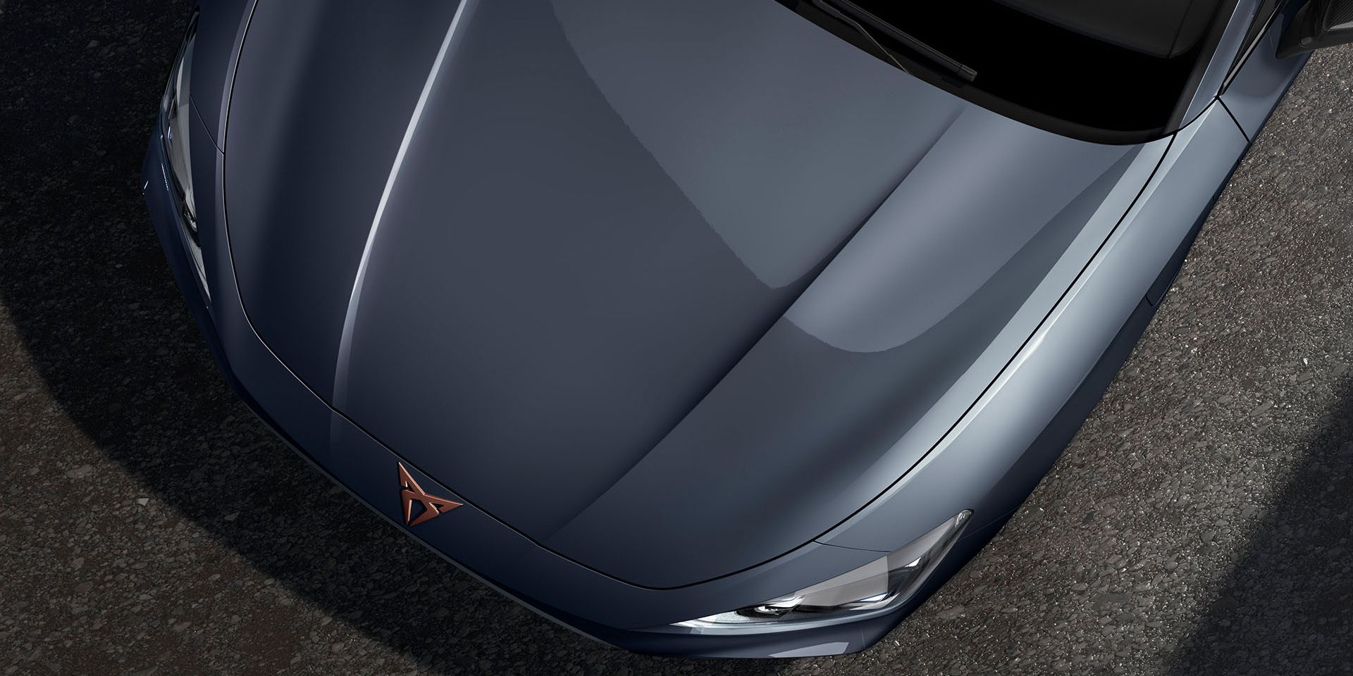 bird’s eye view of a magnetic tech new Cupra Leon 2025 car hood