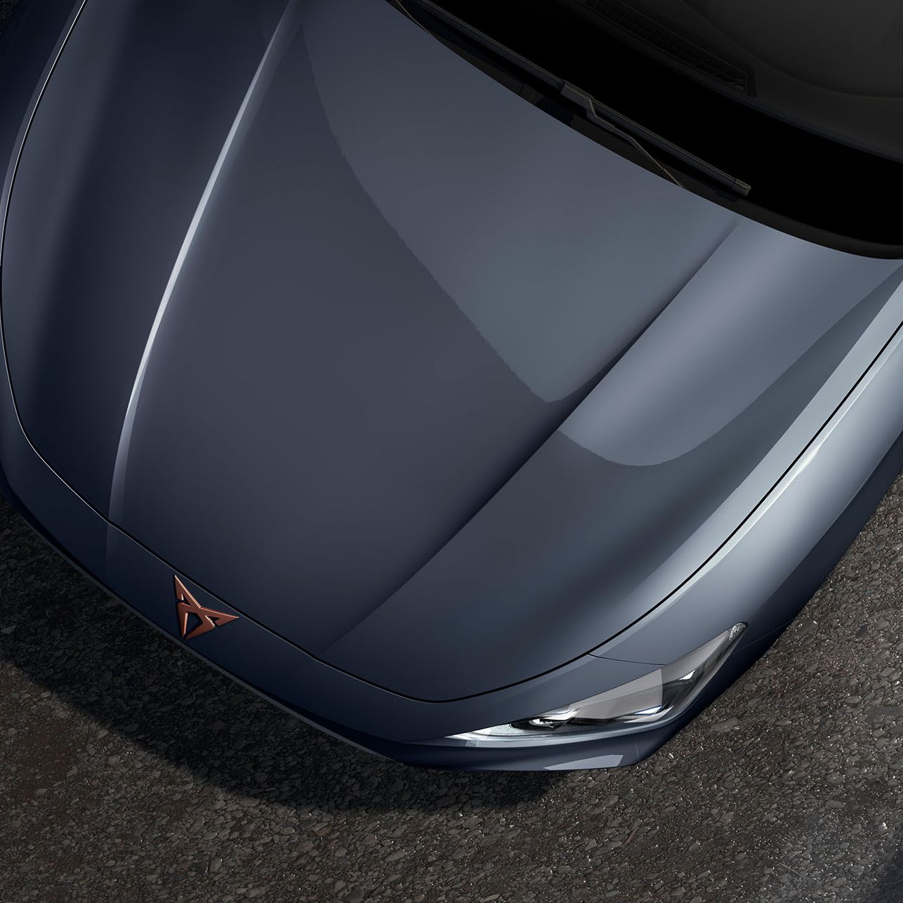 bird’s eye view of a magnetic tech new Cupra Leon 2025 car hood