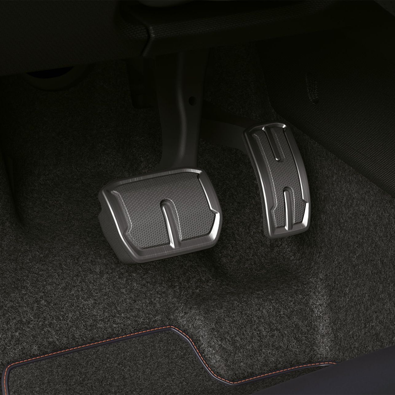 CUPRA Born Vista interior dos pedais em Dark Aluminium