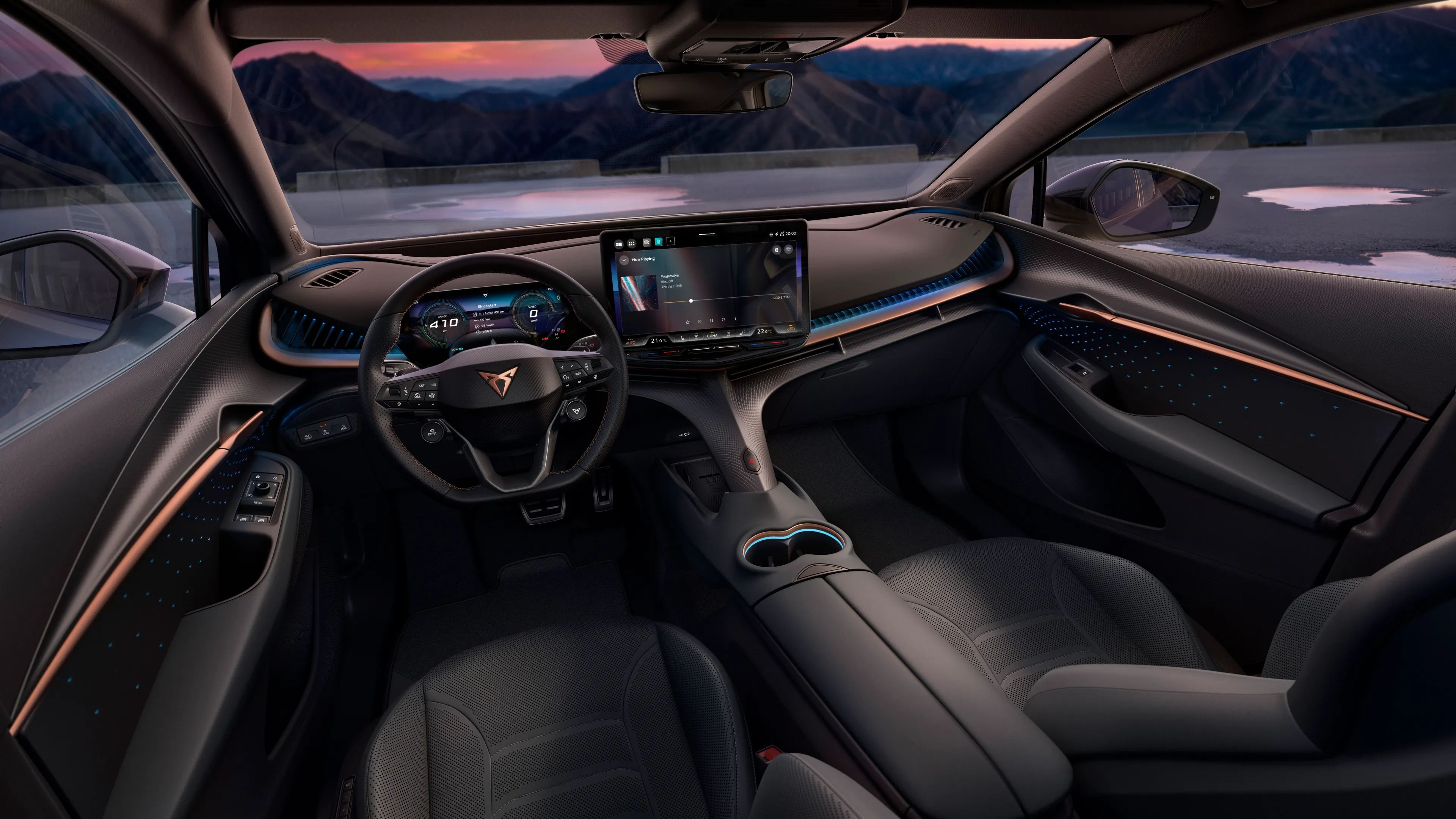 Interior do CUPRA Tavascan com consola Y-bone