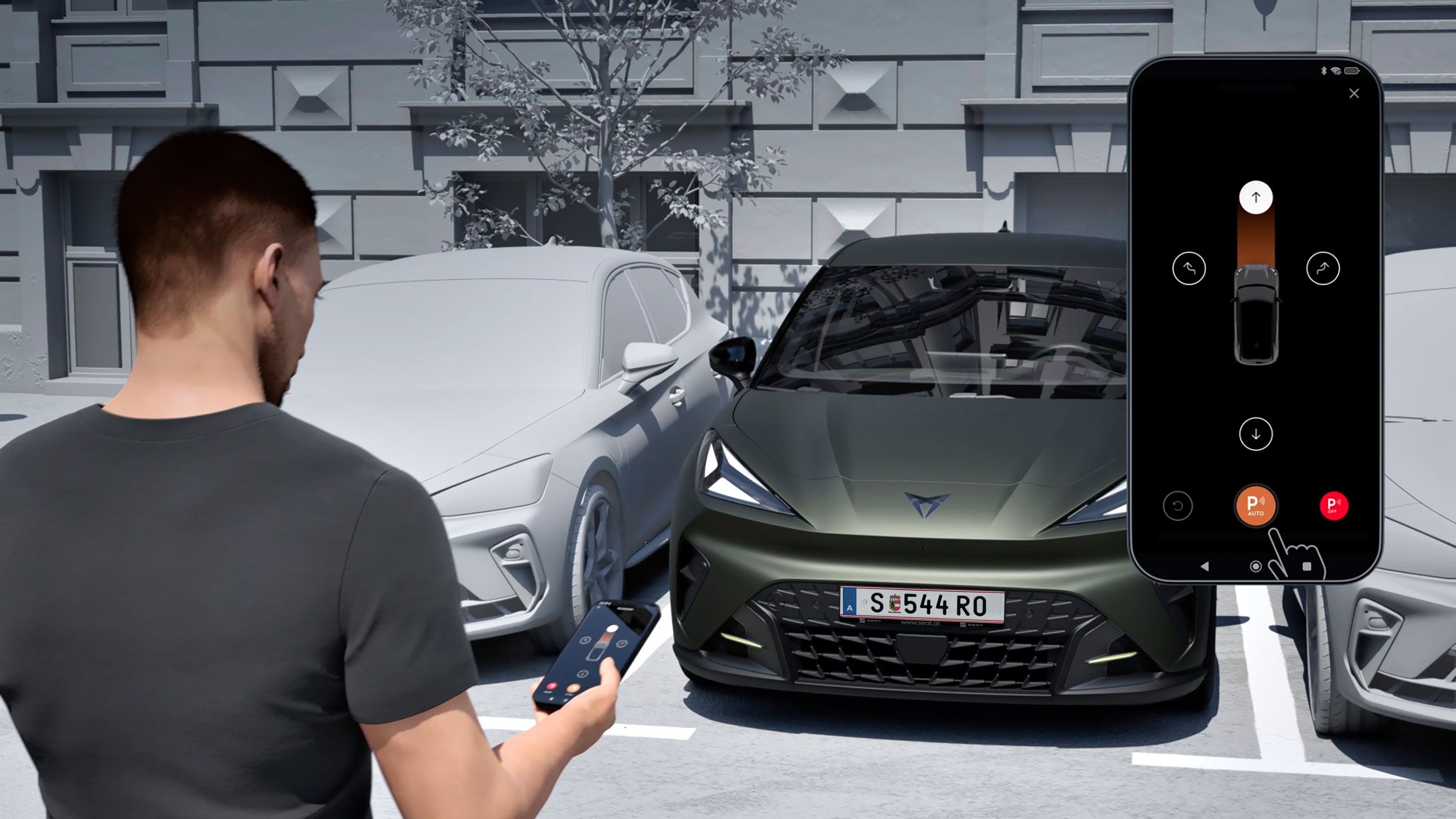 O estacionamento do CUPRA Raval VZ é assistido pela funcionalidade Remote Park Assist incluída no Drive Pack.