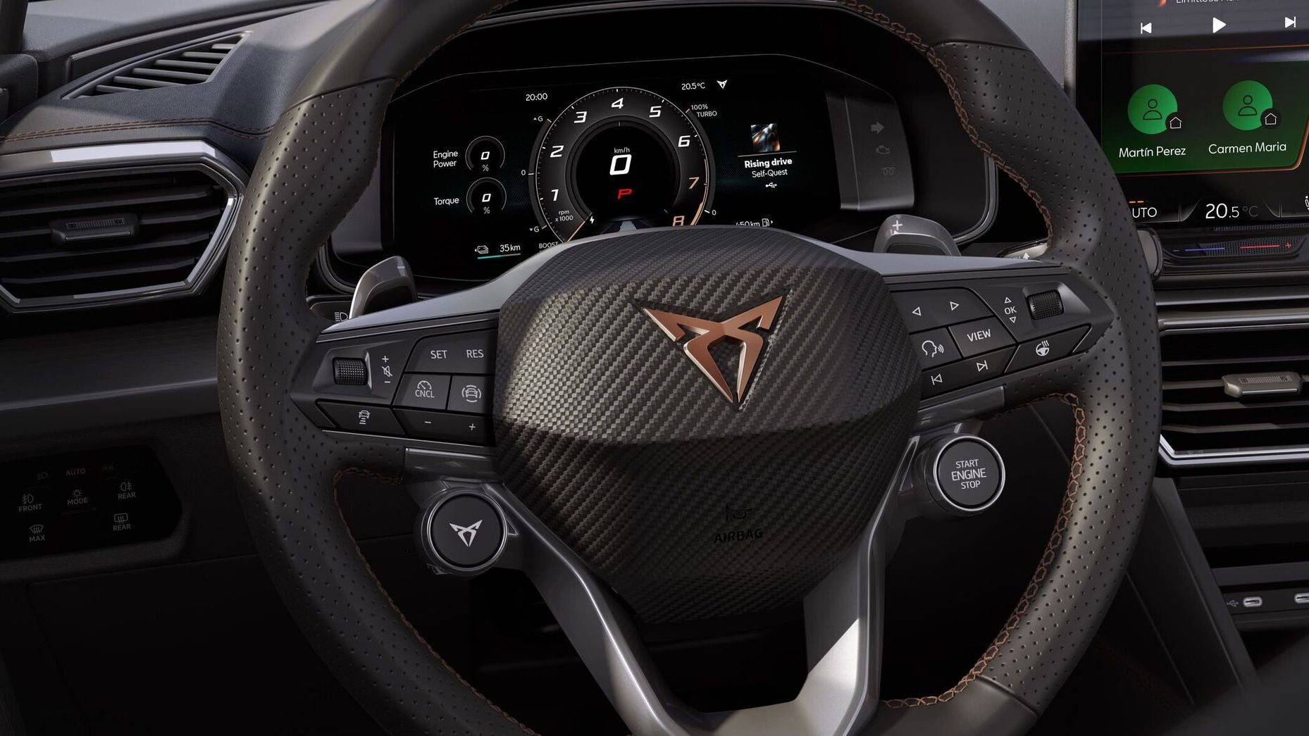 novo cupra leon sportstourer 2025 interior, roda, saídas de ar, painel de instrumentos e infoentretenimento