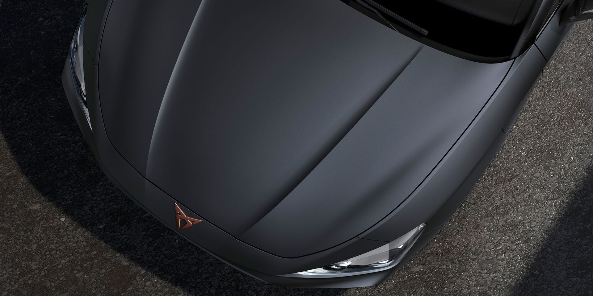 bird’s eye view of a magnetic tech matt new Cupra Leon 2025 car hood