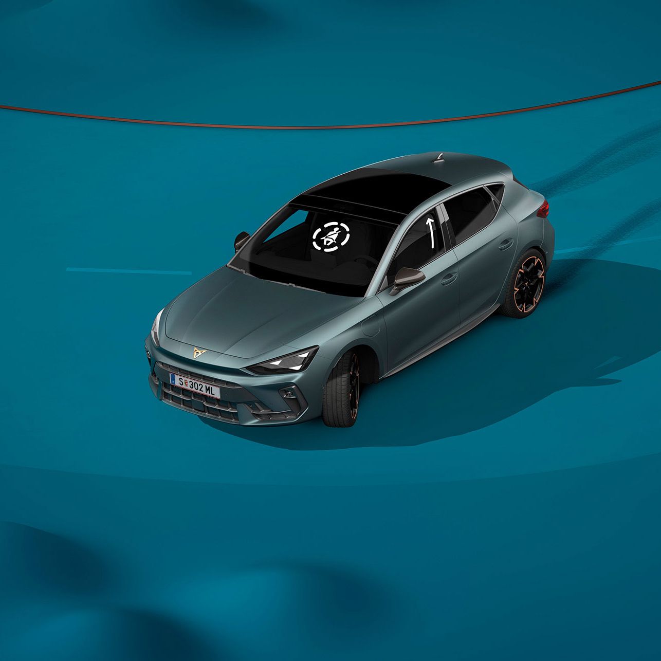 novo cupra leon, nova tecnologia de segurança pré-choque, fundo azul e demonstração visual