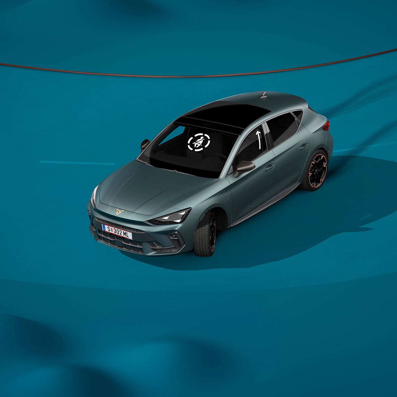 como utilizar o sistema de assistência pré-colisão do novo cupra leon sportstourer 2025, demonstração visual com formas e fundo azul