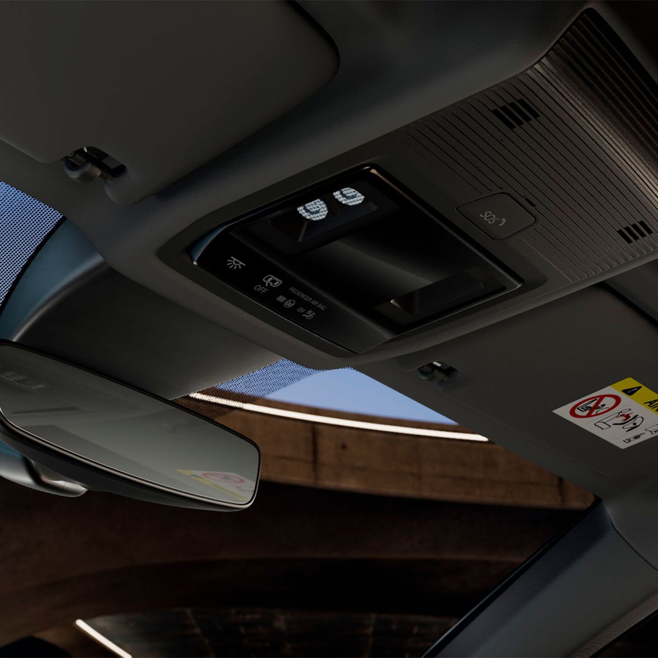 Interior do CUPRA Formentor com luzes LED, controlos, funcionalidades de conetividade e botão de emergência SOS