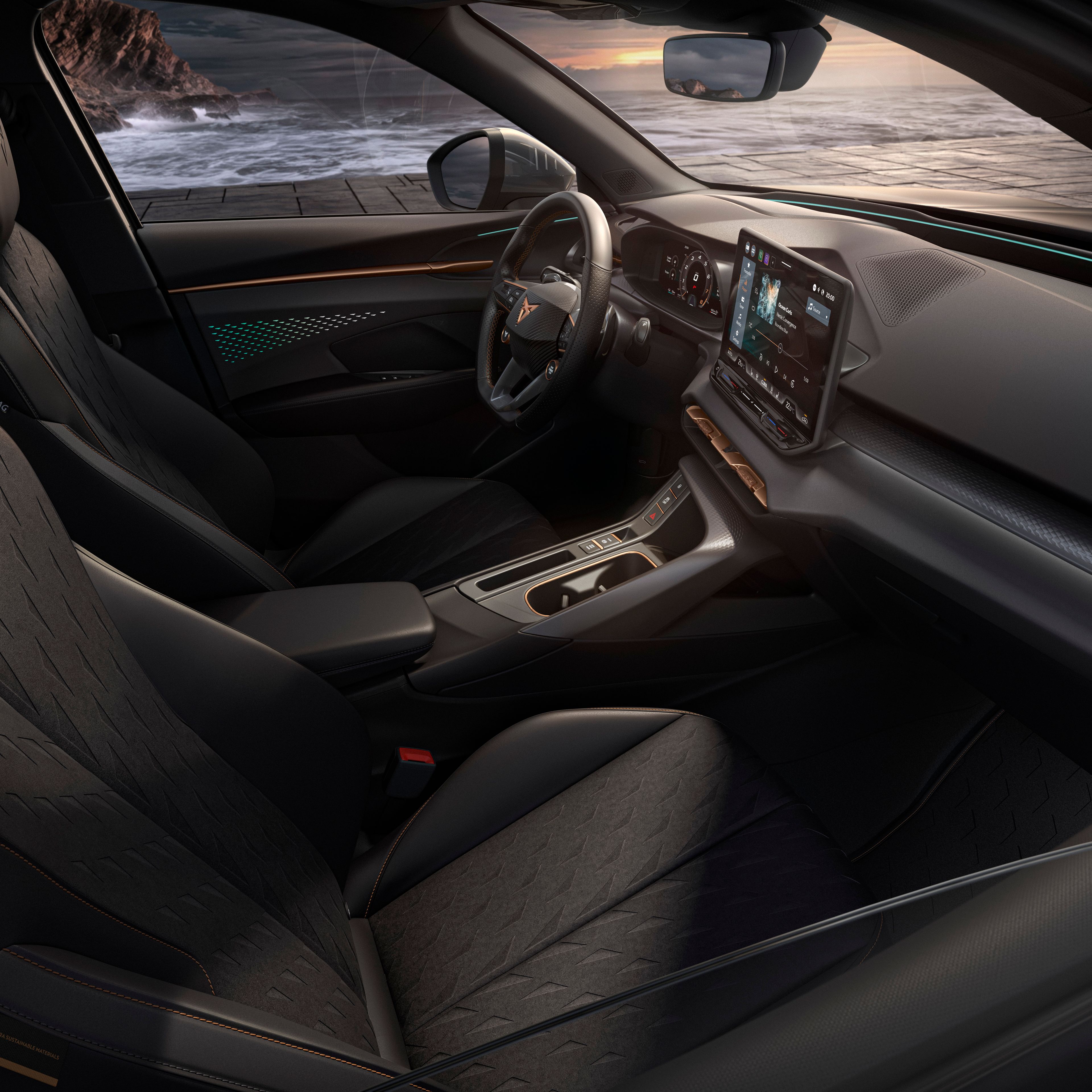 CUPRA Terramar com interior Moon Light com bancos dinamica em microfibra reciclada em preto/cinzento